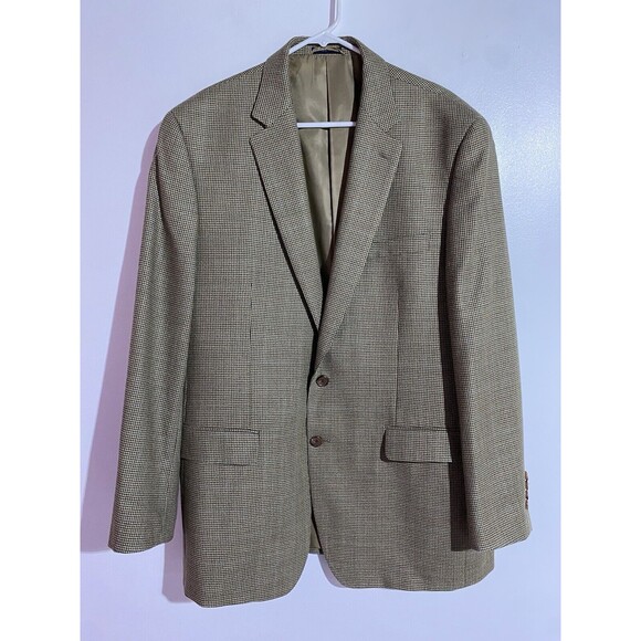 Lauren Ralph Lauren Other - Ralph Lauren Blazer Mens 44L Tan Houndstooth Silk Wool Windowpane Plaid Office